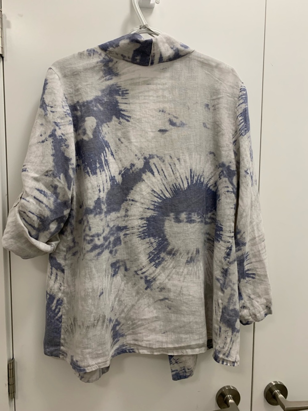 Bellambia Women's Open Front 100% Linen Jacket Blue/White made in Italy size L - Picture 4 of 13